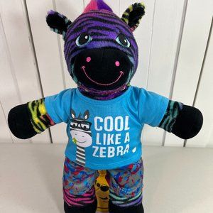 Build A Bear Wild Zebra Black Rainbow Stripes Plush 16" Tall w/ Cool Outfit